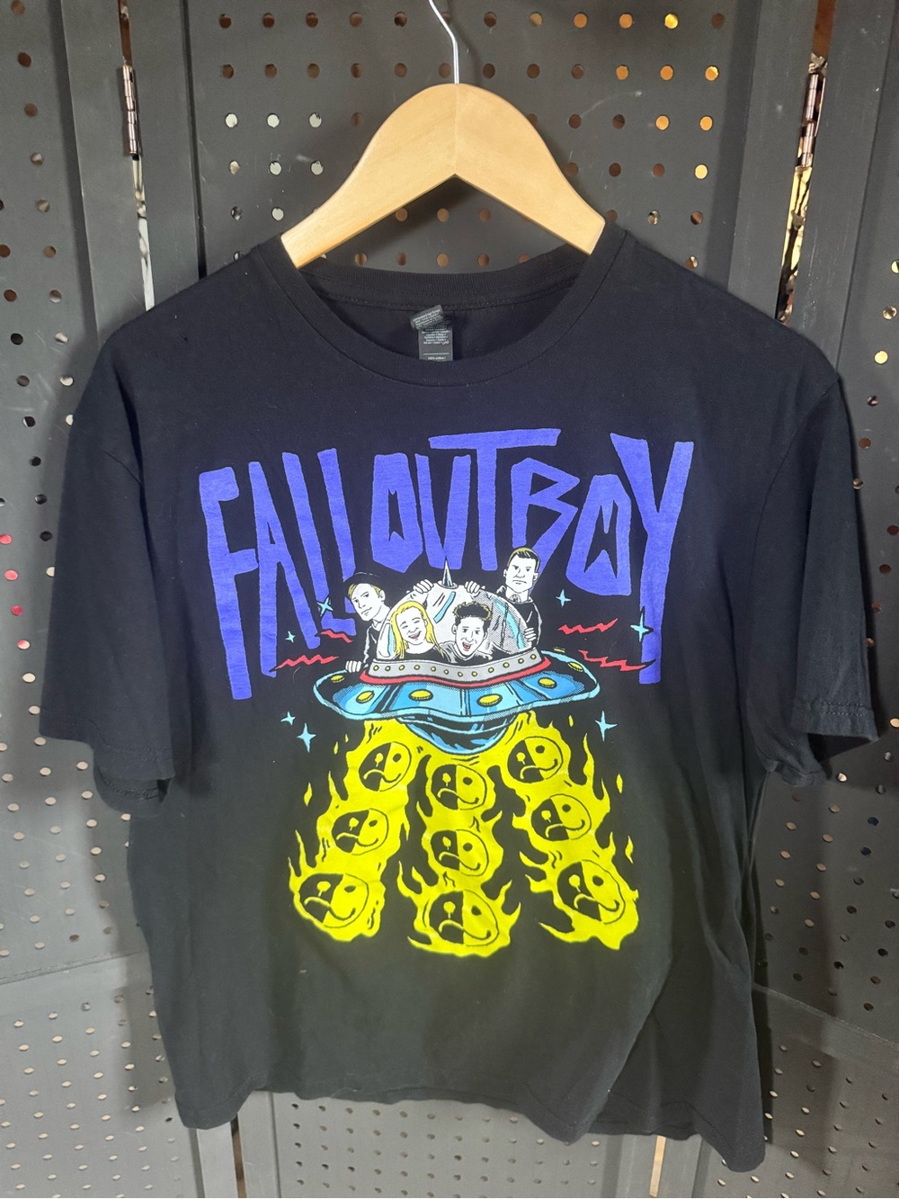 Fall Out Boy Black Graphic Band Tee with Neon UFO Design